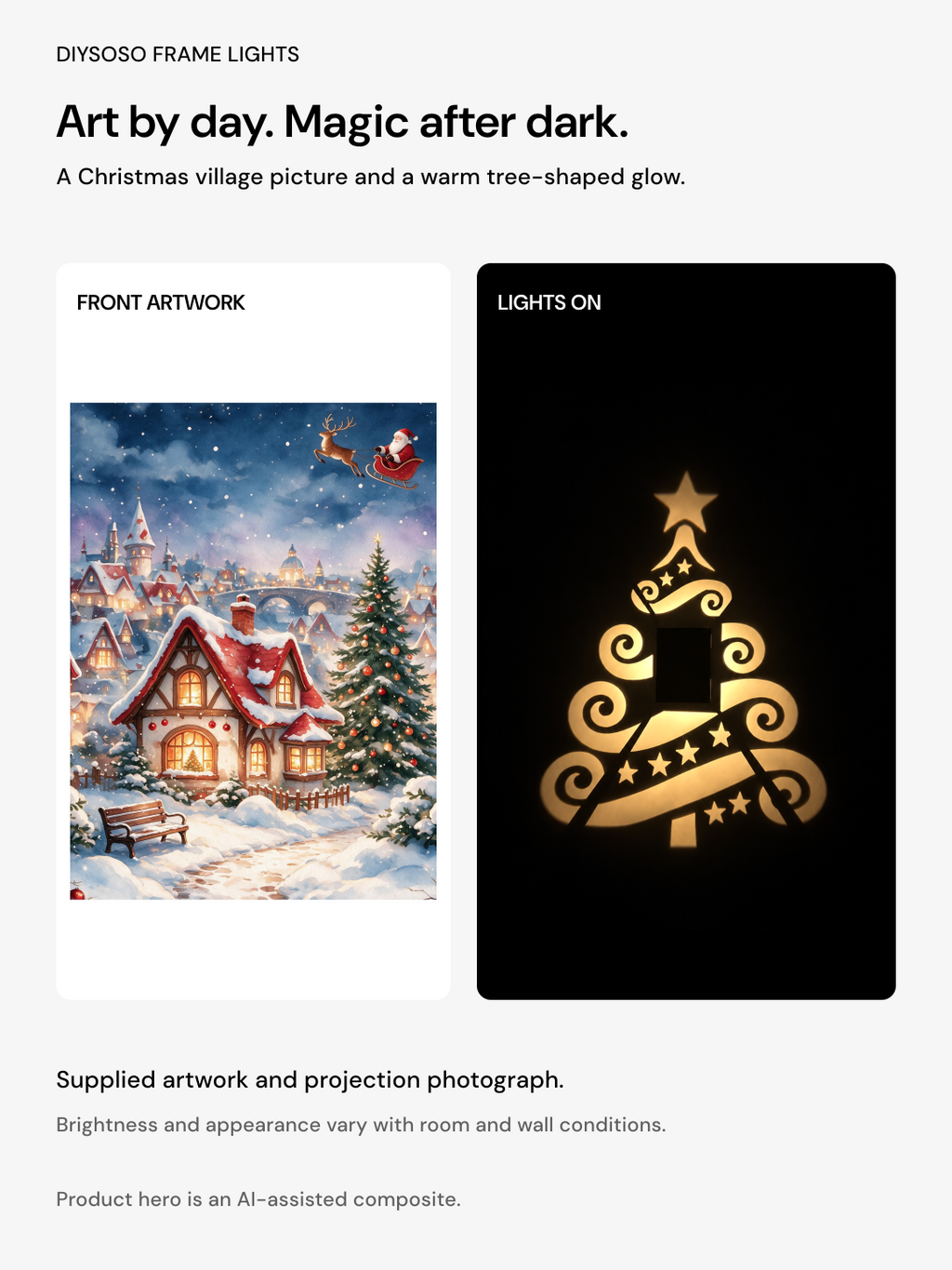 DIYSOSO FRAME LIGHTS Christmas Village — christmas-village-day-night