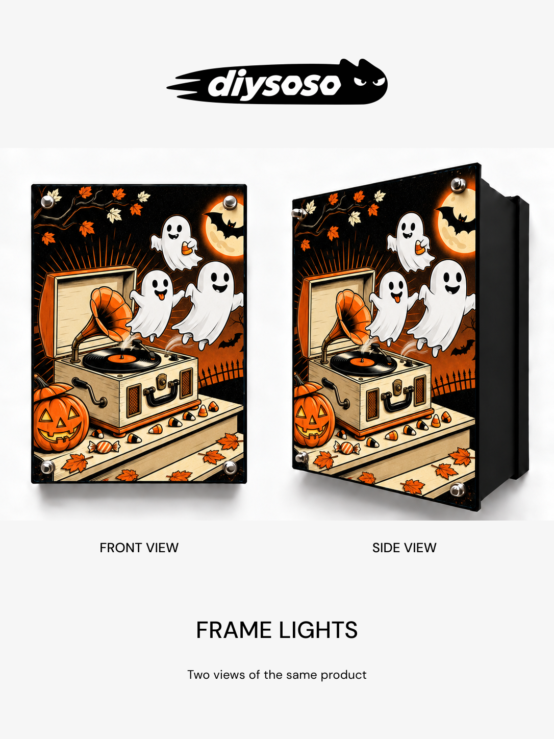 DIYSOSO ghost frame light kit — front and side views
