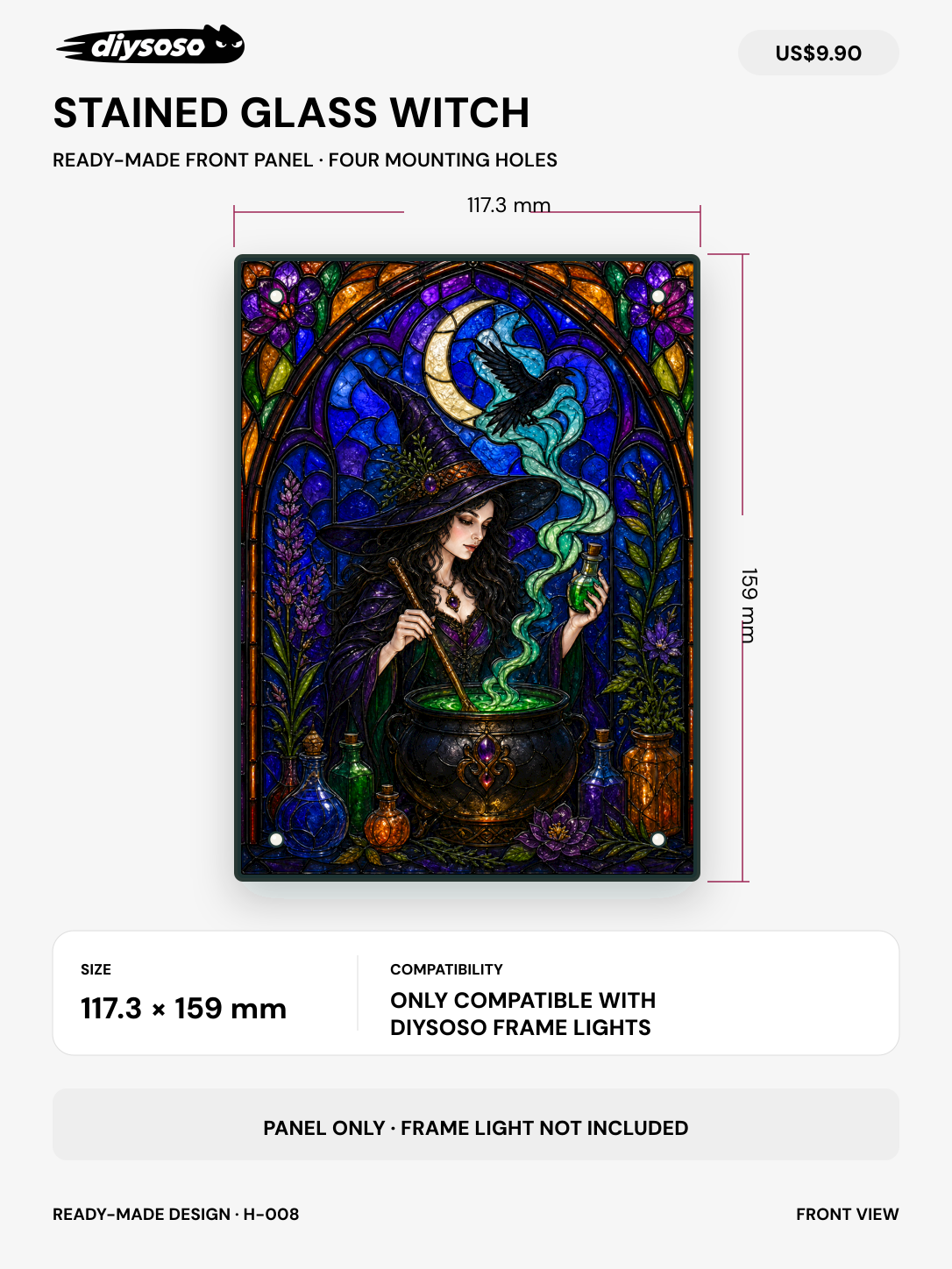 lm front panel stained glass witch
